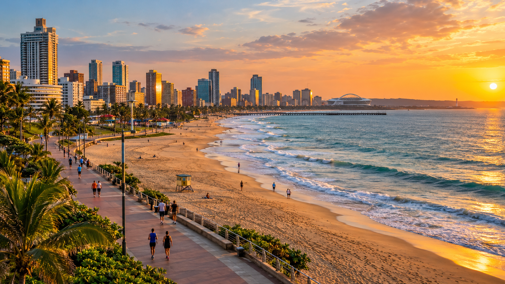 Illustration of Durban's Golden Mile beachfront