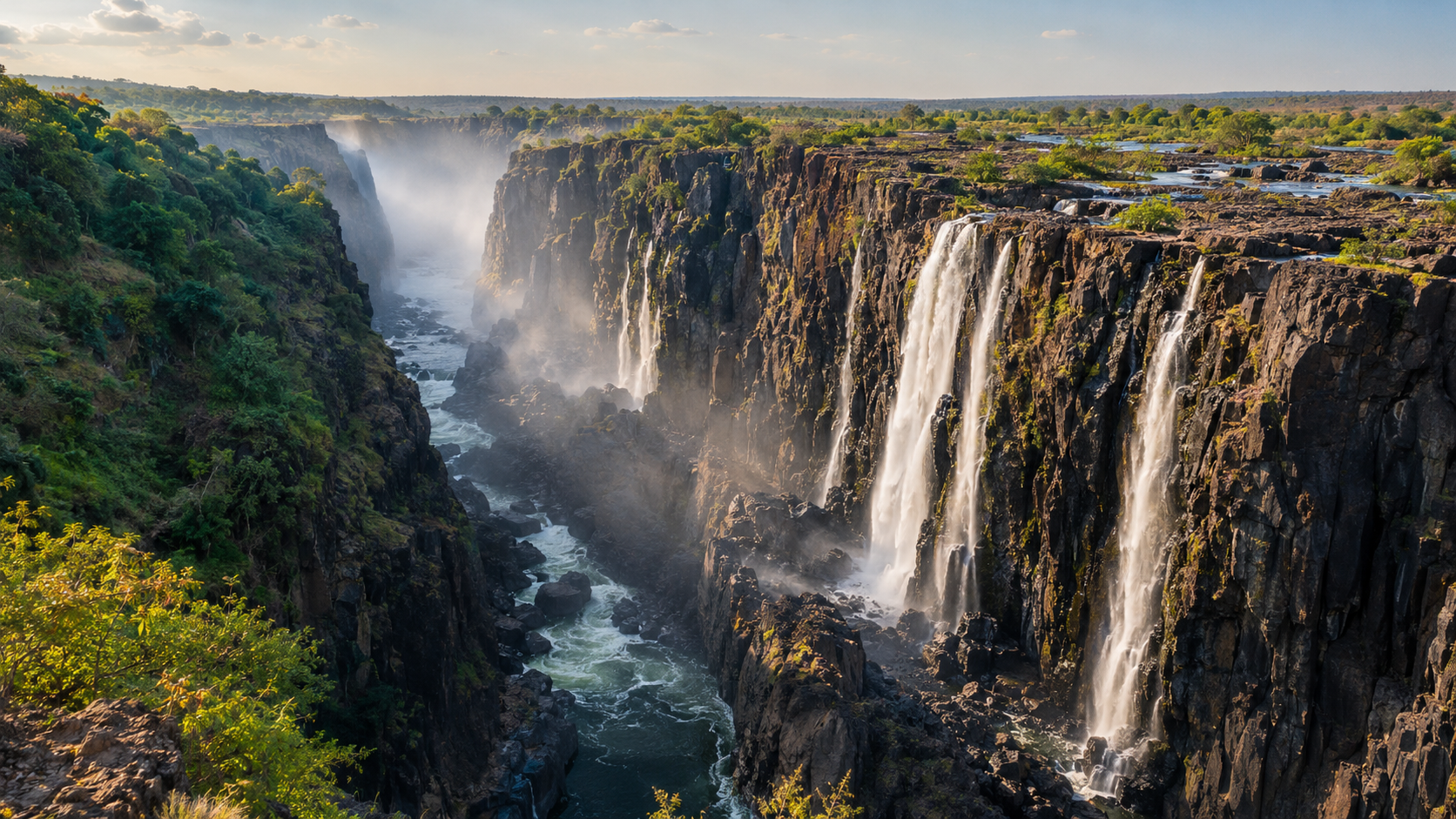 Illustration of Victoria Falls during the low-water season
